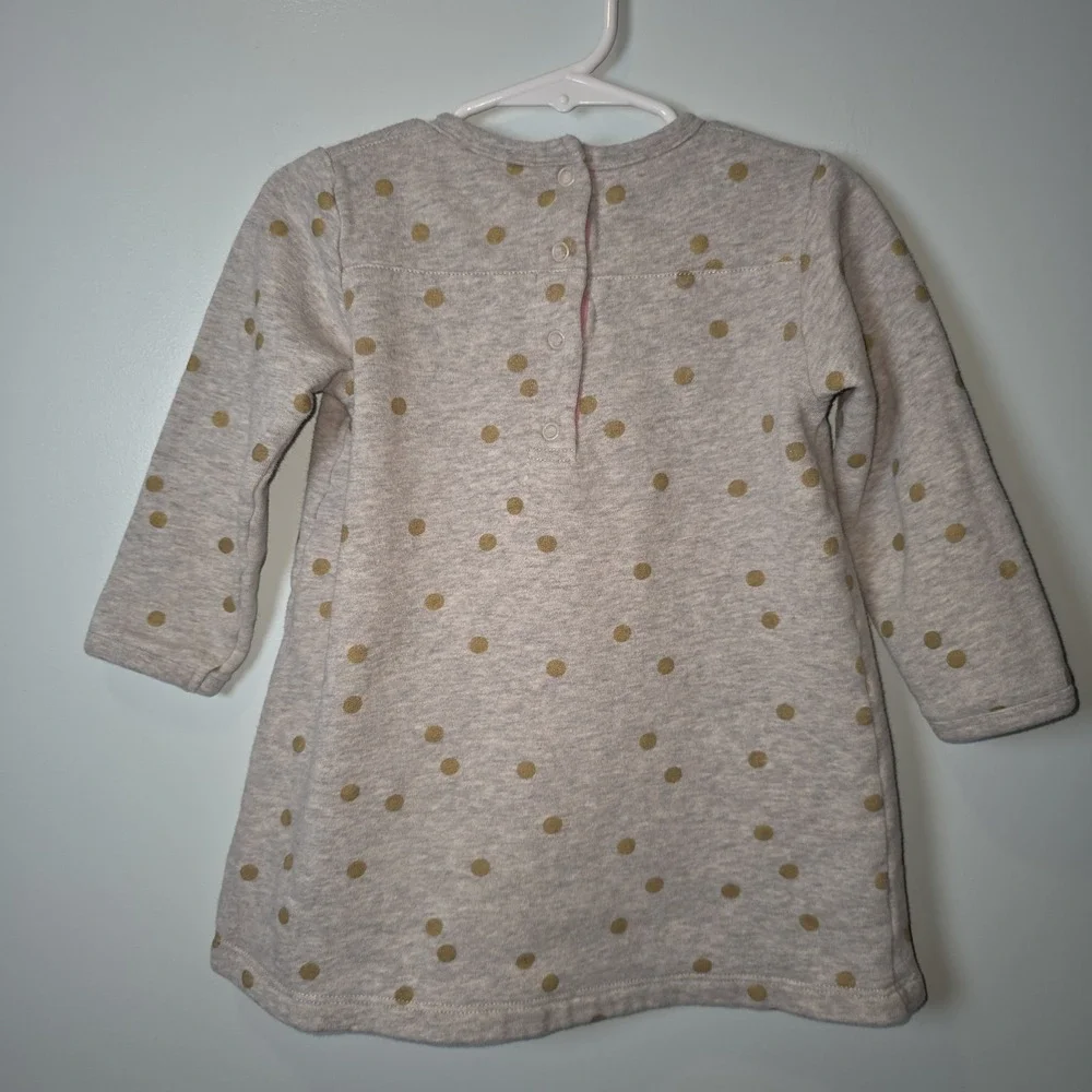 Mini Boden polka dot sweatshirt dress‎ size 2-3 yrs Gray/Gold Polka Dots
